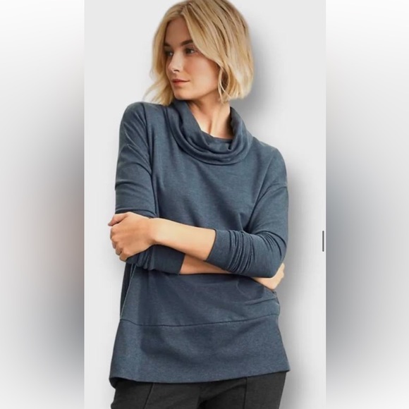 Garnet Hill Blue Tencel Cowl Neck Knit Tunic - Picture 5 of 10